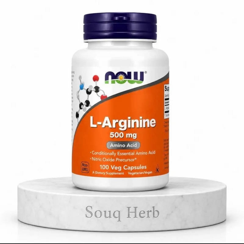 كبسولات إل أرجينين 500 ملجم حمض أميني نقي 100 كبسولة نباتية من سوق هيرب مصر - NOW L-Arginine 500 mg capsules amino acid 100 Veg Capsules from Souq Herb Egypt
