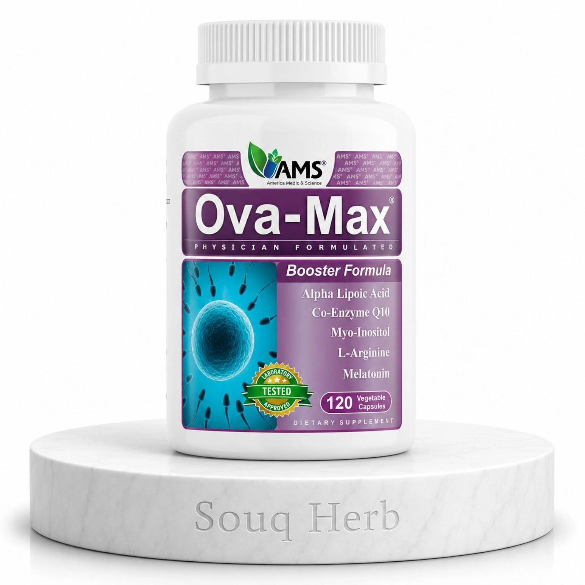 مكمل اوفا ماكس AMS Ova-Max Booster Formula 120 Capsules لدعم الخصوبة وجودة البويضات للنساء Egg Quality & Fertility Support - سوق هيرب مصر