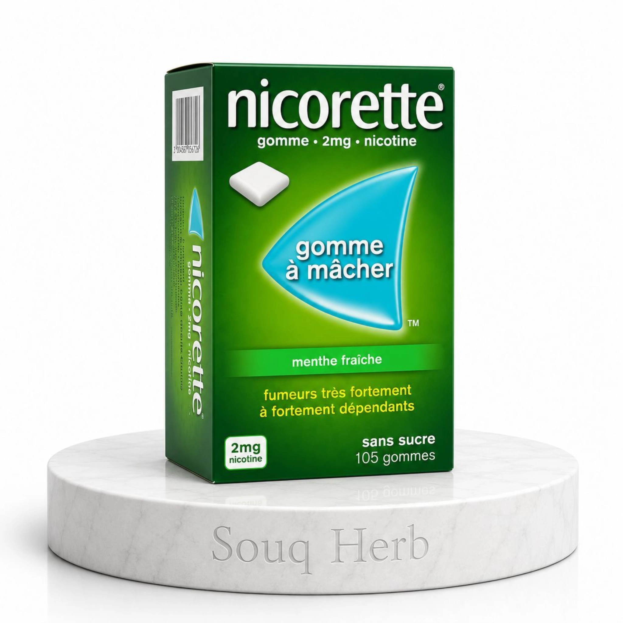 علبة علكة نيكوريت 2 مجم بنكهة النعناع المنعش | A box of Nicorette gum 2mg fresh mint flavor