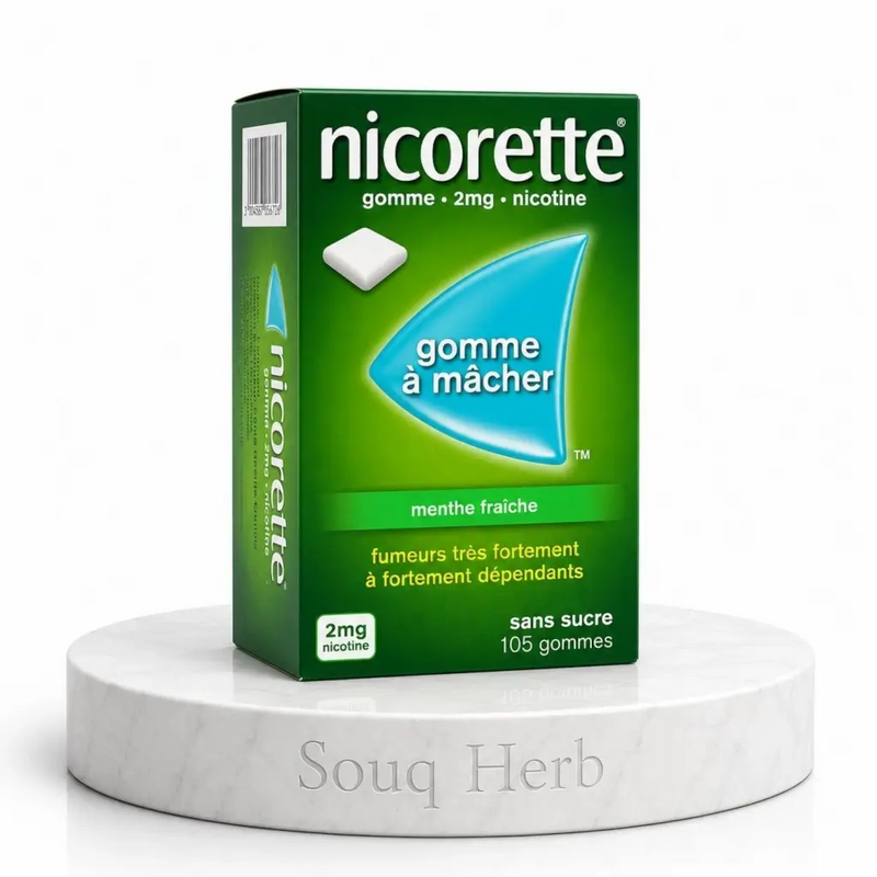علبة علكة نيكوريت 2 مجم بنكهة النعناع المنعش | A box of Nicorette gum 2mg fresh mint flavor