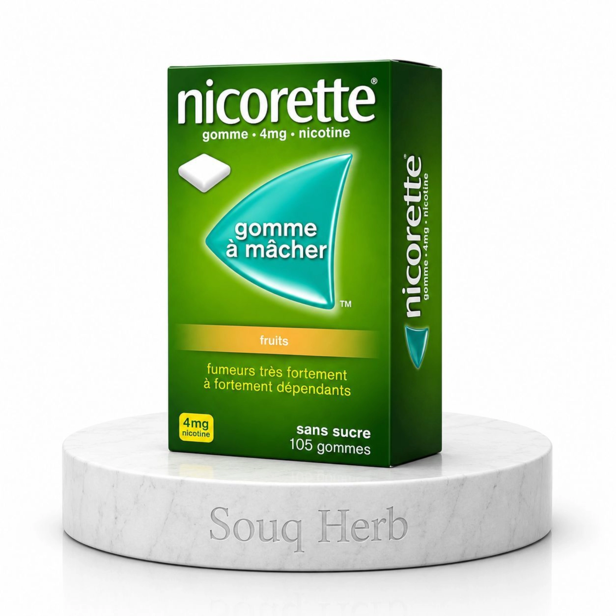 علبة علكة نيكوريت بنكهة الفواكه 4 ملجم للإقلاع عن التدخين - Nicorette Fruit Chill 4mg nicotine gum box sugar free.